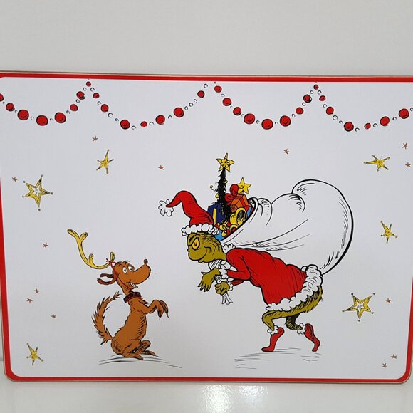 NEW RARE Pottery Barn Kids Set of 4 Dr. Seuss Grinch Hardmats - Picture 2 of 4